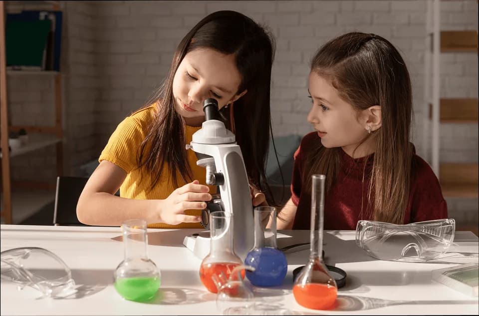 Children experimenting with coloured water and containers